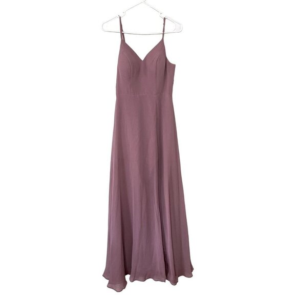 Azazie pink long formal dress lace prom bridesmaid size elegant v-neck A2 - Picture 1 of 9